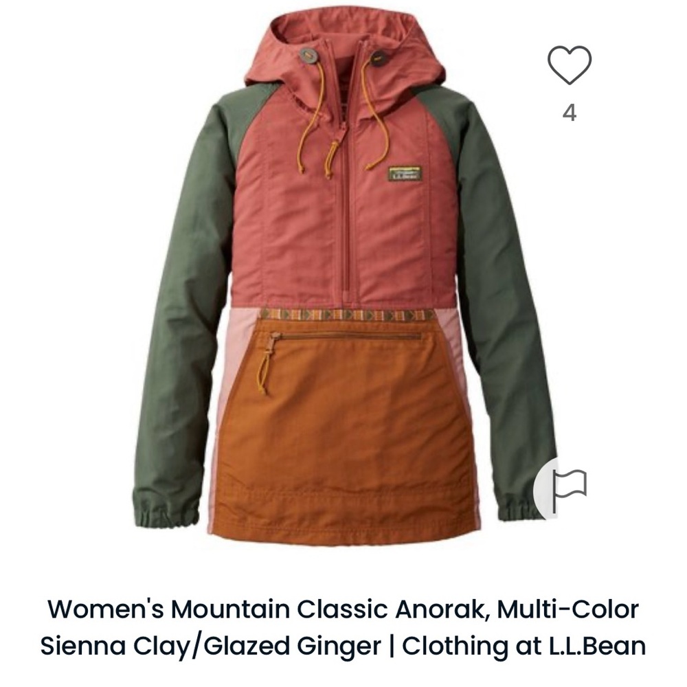 L.L. Bean Mountain Classic Anorak, Multi Color Sienna Clay and Glazed Ginger, M